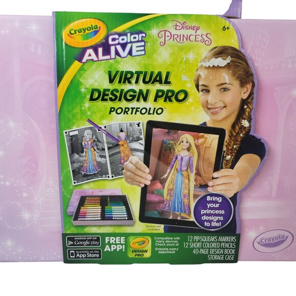Crayola Color Alive Art Kit Virtual Design Pro Markers Case Disney Princess NEW - Picture 2 of 8